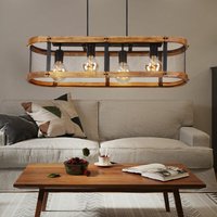 Hängelampe Esstisch Pendelleuchte Holzlampe Esstischleuchte 4-flammig Hängeleuchte mit Holzrahmen, Gitteroptik, Rustikal, schwarz braun, E27, LxBxH von ETC-SHOP