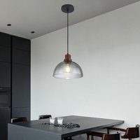 Hängelampe Holzlampe Glasschirm Pendelleuchte Hängeleuchte Wohnzimmerlampe, Metall Glas, schwarz braun, 1x E27, DxH 25x120 cm von ETC-SHOP