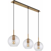 Hängelampe Pendelleuchte Glas 3 flammig Lampenschirm Hängelampe Glaskugel Esstischlampe, Metall messingfarben, 3x E27 Fassungen, LxBxH 90x20x120 cm von ETC-SHOP