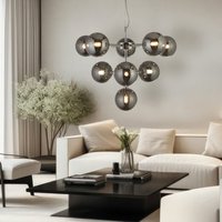Hängelampe chrom Wohnzimmerlampe modern Pendelleuchte Esstisch, Designlampe 9-flammig Glas Kugel Höhenverstellbar, 9x G9 Fassungen, DxH 40x120 cm von ETC-SHOP