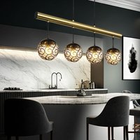 Hängeleuchte Esszimmerleuchte Pendellampe höhenverstellbar, Wohnzimmerleuchte Metall schwarz Kunststoff rauchfarben Gold, 4 Flammig E27, l 90 cm von ETC-SHOP