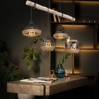 Hängeleuchte Holzbalken Hängelampe Hanfseil Retro Holz Käfig-Design Esszimmerlampe hängend 4 Flammig, Kabel schwarz, 4x E27, LxBxH 105x21x120 cm von ETC-SHOP