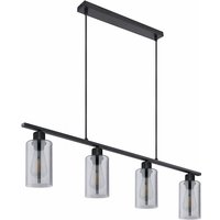 Hängeleuchte Pendellampe Metallhängeleuchte Metall Balken 3 Balken schwarz matt, Glaslampenschirm rauch Design, 4x E27, LxBxH 98 x 14 x 120 cm von ETC-SHOP