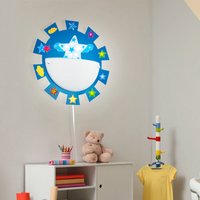 Kinderzimmerleuchte Spielzimmerlampe Wandleuchte Wandlampe Kinderleuchte, Sterne Sticker Stahl Glas weiß blau, 1x E27 Fassung, DxH 35x8cm, 2er Set von ETC-SHOP