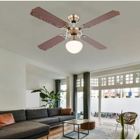 Etc-shop - led Deckenventilator mit Zugschalter Ventilatorlampe Decke 3 Stufen Ventilator Deckenleuchte, Vor-Rücklauf, Eiche Geflecht Glas von ETC-SHOP