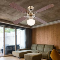 Etc-shop - led Deckenventilator mit Zugschalter Ventilatorlampe Decke 3 Stufen Ventilator Deckenleuchte, Vor-Rücklauf, Eiche Geflecht Glas von ETC-SHOP