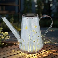 LED Solarleuchte Gießkanne Gartendeko Terrassenlampe Solarlampe, Metall blau antik rost, warmweiß Leuchtdauer 6-8h, LxH 27x19 cm von ETC-SHOP