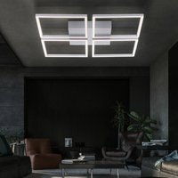 Led Deckenlampe Wohnzimmer Deckenleuchte dimmbar mit Lichtschalter Schlafzimmerlampe, stahlfarben, 31W 1900lm warmweiß, LxH 52,5 x 5,3 cm von ETC-SHOP