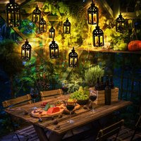 Lichterkette led Solar Aussen Solarlampe Balkon Dekoration in Laternenform, Kunststoff schwarz, 10x led warmweiß, l 200 cm, Terrasse von ETC-SHOP