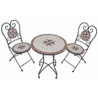 Mosaik Gartentisch Set 3 teilig Balkonmöbel Mosaiktisch mit 2 Stühlen, Schmiedeeisen Keramik, DxH Tisch 40x90, LxBxH Stuhl 40 x 49 x 90 von ETC-SHOP