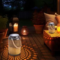 Outdoorleuchte Solar Laterne Außen Boho Deko Solarleuchte Solarlaternen für Außen Garten, hängend stehend, led, DxH 12 x 16 cm, 2er Set von ETC-SHOP