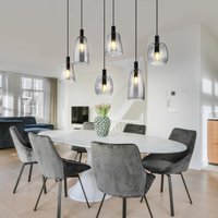 Pendelleuchte 6 flammig Esstischlampe Rauchglas Wohnzimmerleuchte Hängelampe Esszimmer, Metall schwarz matt, 6x E14, LxH 97x130 cm von ETC-SHOP