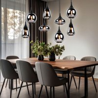 Pendelleuchte Glas 8 flammig Esstischlampe schwarz Hängeleuchte Esszimmer Glas chrom bedampft, unterschiedliche Lampenschirme, 8x E14, LxH 115x150 cm von ETC-SHOP
