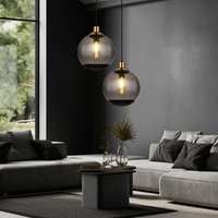 Pendelleuchte Hängelampe Glas modern Rauchglas Hängeleuchte schwarz, Metall Glaskugel messing Retro, 1x E27 Fassung, DxH 25x120 cm, 2er Set Pendelleuchte Hängelampe Glas modern Rauchglas Hängeleuchte schwarz, Metall Glaskugel messing Retro, 1x E27 Fassung, DxH 25x120 cm, 2er Set von ETC-SHOP