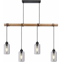 Etc-shop - Pendelleuchte Holz Esszimmerlampe Hängeleuchte Holzpendellampe Hängelampe Esstisch, Glas rauch, 4x E27, LxH 98x130 cm, Wohnzimmer von ETC-SHOP