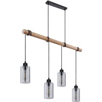 Pendelleuchte Holz Esszimmerlampe Hängeleuchte Holzpendellampe Hängelampe Esstisch, Glas rauch, 4x E27, LxH 98x130 cm, Wohnzimmer von ETC-SHOP