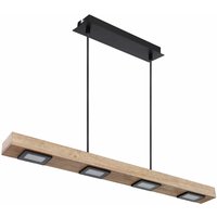 Pendelleuchte Holz lang Holzlampe hängend Hängeleuchte Glas satiniert dunkelbraun, Metall schwarz matt, 6x LED 6x 5W 6x 390Lm warmweiß, L 75 cm von ETC-SHOP