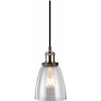 Pendelleuchte Schirmleuchte Hängelampe Pendellampe Hängeleuchte Esszimmer, Metall Glas transparent schwarz, 1x E27 Fassung, DxH 14x113 cm von ETC-SHOP