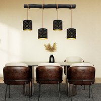 Pendelleuchte schwarz Hängelampe Esstisch Wohnzimmerlampe Holzleuchte hängend, 4 flammig Höhe anpassbar, Dekorstanzungen Metall schwarz gold, 4x E27 von ETC-SHOP