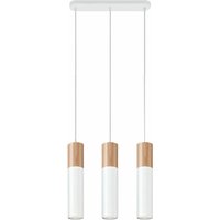 Pendelleuchte weiß Stahl Hängeleuchte Holz natur Zylinder Hängelampe 3-flammig Modern, 3x GU10, LxH 40x100 cm von ETC-SHOP
