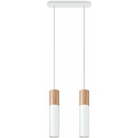 Etc-shop - Pendelleuchte weiß Stahl Hängeleuchte natur Holz Zylinder Esszimmerlampe Wohnzimmer Hängelampe Modern,2x GU10, DxH 34x100 cm von ETC-SHOP