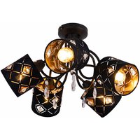 Etc-shop - Schlafzimmer Deckenlampe schwarz Retro Deckenleuchte Küche Lampe Strahler schwarz, Kristallbehang, 5 Flammig E14, DxH 46x27,5 cm von ETC-SHOP