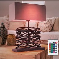 Schreib Tisch Lampe dimmbar Fernbedienung Wohn Zimmer Textil Holz im Set inkl. rgb led Leuchtmittel von ETC-SHOP