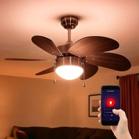 Etc-shop - Smart led Deckenventilator dimmbar Zugschalter Ventilator Vor und Rücklauf Deckenlampe, rgb Farbwechsel, Sprach-/App Steuerung Holz von ETC-SHOP