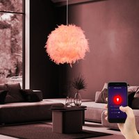 Smart led Pendellampe dimmbar Hängelampe Federlampe Schlafzimmerlampe Wohnzimmer, Textil weiß Federn, 10W 806m warmweiß-kaltweiß, DxH 60x130 cm von ETC-SHOP