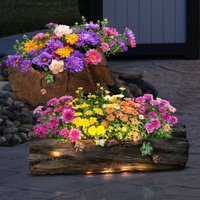 Solar Blumentopf Pflanzgefäß Beleuchtet Deko Licht für Haus und Garten, 1x Baumstamm 1x Blumenvase Antik, led warmweiß, 2er Set von ETC-SHOP
