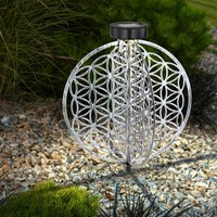 Solar Kugel Antik Gartenlampe Solar orientalisch Solarleuchte Garten silber, Lichteffekt Muster Lebensblume, 1x led warmweiß, DxH 30 x 41 cm von ETC-SHOP