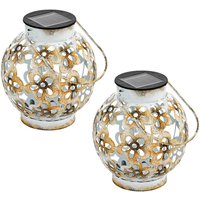 Solar Tischlampe Garten Solarleuchte Windlicht led Hängelampe IP44 Hängeleuchte, Metall Muster antik weiß gelb, 1x led 3000K, DxH 15x14 cm, 2x Solar Tischlampe Garten Solarleuchte Windlicht led Hängelampe IP44 Hängeleuchte, Metall Muster antik weiß gelb, 1x led 3000K, DxH 15x14 cm, 2x von ETC-SHOP