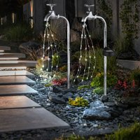 Solar Wasserhahn Deko Garten Wasserhahn mit Licht Außen Solar Gartenstecker für Außen, Metall silber, 60x LED warmweiß, LxBxH 13x4,5x53 cm von ETC-SHOP