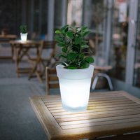 Solar led Blumenkübel Blumentopf Blumentopf leuchtend Solar Blumentopf Beleuchtung, weiß satiniert, Akku led neutralweiß, h 19 cm, 2er Set von ETC-SHOP