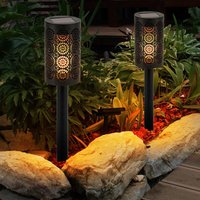 Solarfackel Außenleuchte Terrassenlampe, Steckleuchte mit Dekorstanzungen, integrierter Akku, Feuereffekt, schwarz, 1x led, DxH 6,6x30 cm, 2er Set von ETC-SHOP