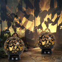 Solarlampen für Außen Balkon Deko Gartendeko Metall Solarleuchte Outdoor, Schmetterling Blumen Design, schwarz, led, DxH 20 x 22,5 cm, 2er Set von ETC-SHOP