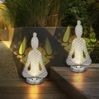 Solarlampen für außen Garten Deko draußen Figuren Solar Buddha, IP44, Akku, Metall Kunststoff, 1x LED 2700K, LxBxH 19x12x36cm, 2er Set von ETC-SHOP