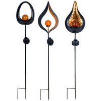 Solarleuchte Flamme Garten Solarstab für Außen Solar Garten Deko für Außen mit Erdspieß und Flammeneffekt, Metall Glas, 1x led, h 93 cm, 3er Set von ETC-SHOP