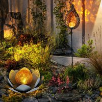 Solarleuchte Lotusblume Solarlampe orientalisch Flamme Garten Deko Leuchte Blume, Crackle Glaskugel, Lichteffekt, led warmweiß, 2er Set von ETC-SHOP