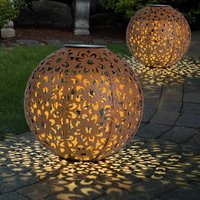 Solarleuchte für Außen Kugel Solar Gartendeko Solarlampe rost Erdspieß, Blumen Dekorstanzungen, Metall, led warmweiß, d 20 cm, 2er Set von ETC-SHOP