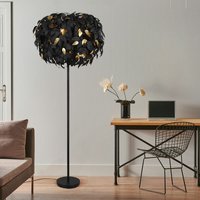 Stehleuchte Stehllampe Wohnzimmerleuchte, 3-flammig, Beistellleuchte im Blätterdesign, Fußschalter, Metall, schwarz gold, 3x E14 Fassung, DxH 70x180cm von ETC-SHOP