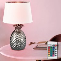 Tisch Lampe Fernbedienung Keramik Ananas Design silber Textil Leuchte weiß dimmbar im Set inkl. rgb led Leuchtmittel von ETC-SHOP