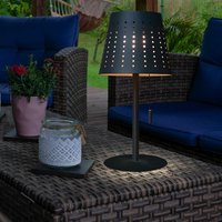 Tischlampe Solarlampe Außenleuchte Terrassenlampe, Timer USB Kabel Akku dimmbar Zugschalter IP44, anthrazit, 1x LED 2W 155Lm 3000K, DxH 14x30cm von ETC-SHOP
