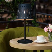 Tischlampe Solarlampe Außenleuchte Terrassenlampe, Timer usb Kabel Akku dimmbar Zugschalter IP44, anthrazit, 1x led 2W 155Lm 3000K, DxH 14x30cm von ETC-SHOP