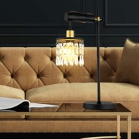 Tischlampe schwarz Beistellleuchte Leselampe Schreibtischlampe Schirmleuchte Holz Glaskristalle, Metall, 1x E27 Fassung, LxBxH 34x18x55 cm von ETC-SHOP