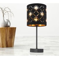 Tischleuchte Beistelllampe Wohnzimmerleuchte, Modern Stoffschirm, Tischlampe Nachttischleuchte, schwarz Textil Acryl Kristalle, 1x E14 DxH 15x35 cm von ETC-SHOP