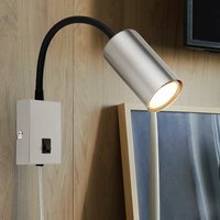 Wandlampe Leselampe Schreibtischlampe GU10 Wandleuchte Schlafzimmer, Flexo Arm, Metall Nickel matt schwarz, 1x GU10 Fassung, HxBxÜ 44x7x32cm von ETC-SHOP