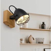 Etc-shop - Wandlampe Schlafzimmer Bettlampe Retro Leselampe Holz Wohnzimmerleuchte mit beweglichem Spot, Metall, schwarz chrom, 1x E14, BxH 20x20 cm von ETC-SHOP