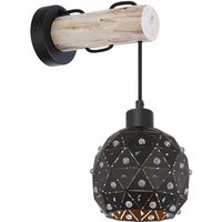 Wandlampe Wandleuchten Wohnraumleuchte Holz mit Kristallschirm in Kugelform, Schirm rund Balken, 1x E27, x h x t 15x40x25 cm, Wohnzimmer von ETC-SHOP