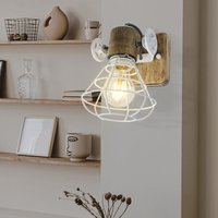 Wandleuchte Wandlampe Wohnzimmerleuchte Holzlampe Flur, Spot beweglich Holzoptik, Metall weiß, 1x E27 Fassung, LxBxH 12x3x9cm von ETC-SHOP